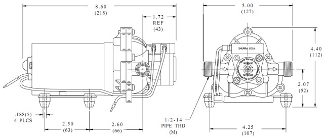 Pompe SHURflo 120Vca, 3.3GPM, 45 PSI interrupteur 